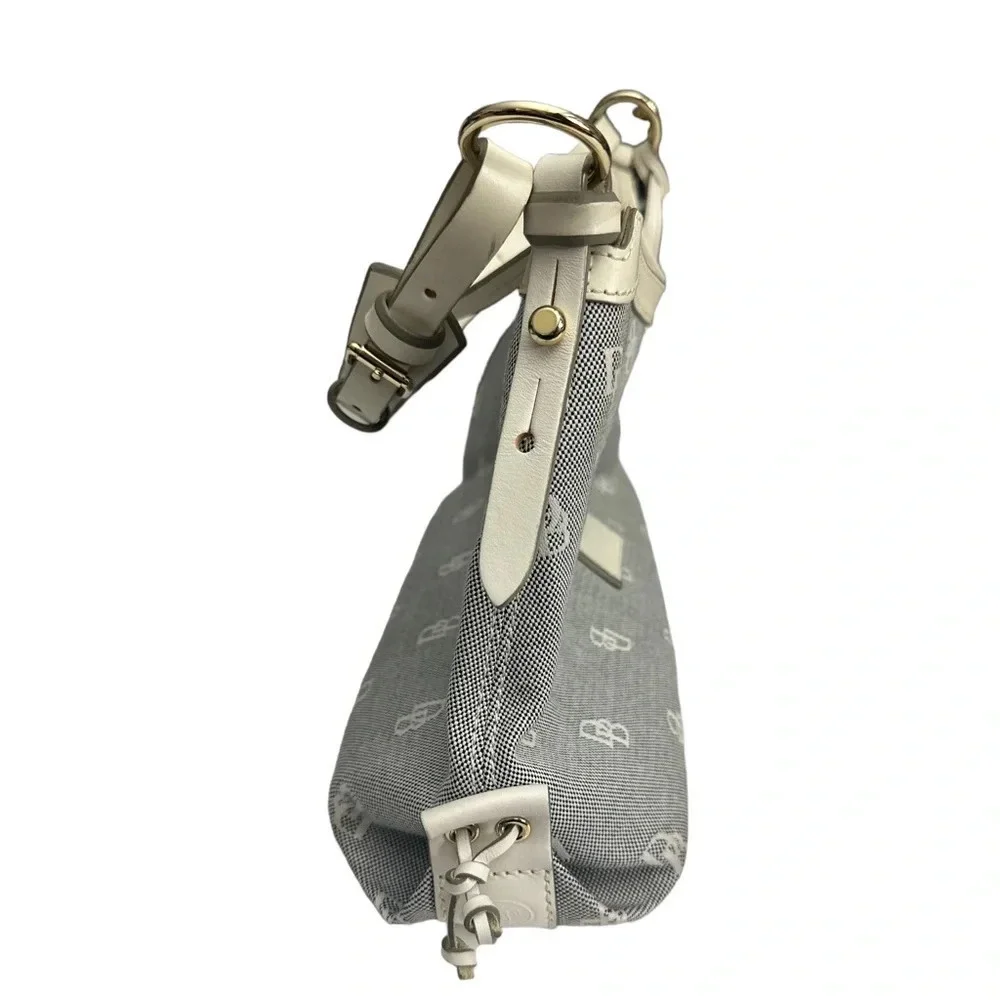 Dooney And Bourke Small East West Slouch Hobo Bag White Leather Gray Canvas